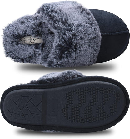 Womens Comfy Faux Fur House Slipper Scuff Memory Foam Slip on Anti-Skid Soleslipper