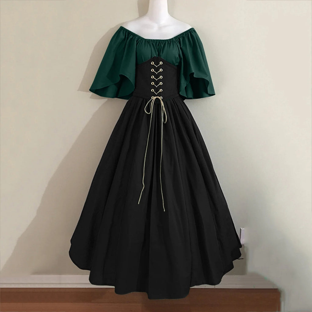 UPPADA Womens Renaissance Faire Dresses Medieval Irish Traditional plus Size Dresses Ruffle over Dress Corset Retro Cosplay Gown