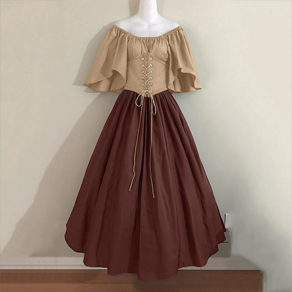 Renaissance Dress Women,Womens Renaissance Costumes Medieval Irish Traditional plus Size Dresses Ruffle over Dress Corset Retro Cosplay Gown