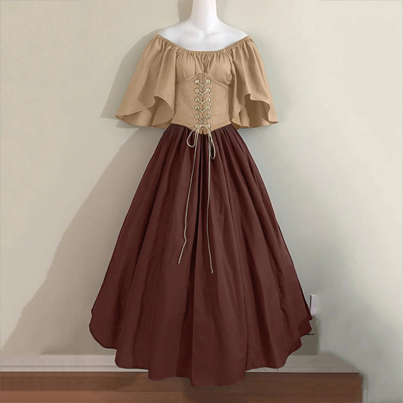 Renaissance Dress Women,Womens Renaissance Costumes Medieval Irish Traditional plus Size Dresses Ruffle over Dress Corset Retro Cosplay Gown