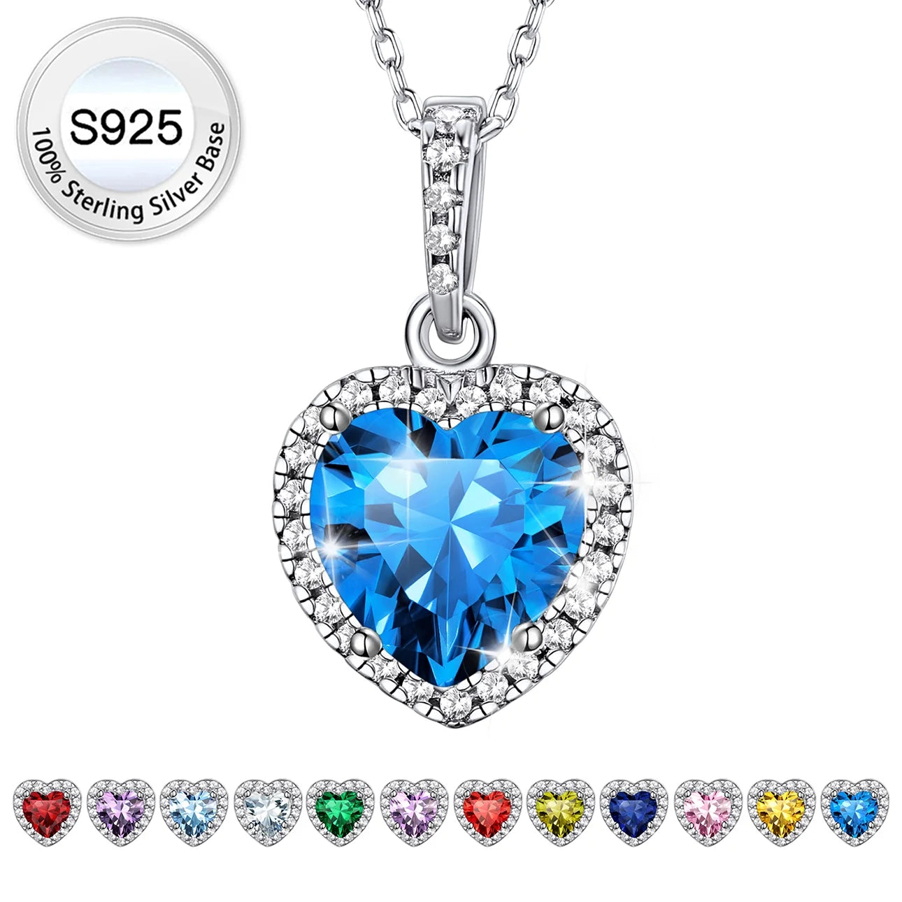 December Synthetic Turquoise Birthstone Necklaces Women Pure 925 Sterling Silver Love Heart Pendant Wedding Graduation Gifts for Wife Mom Daughter