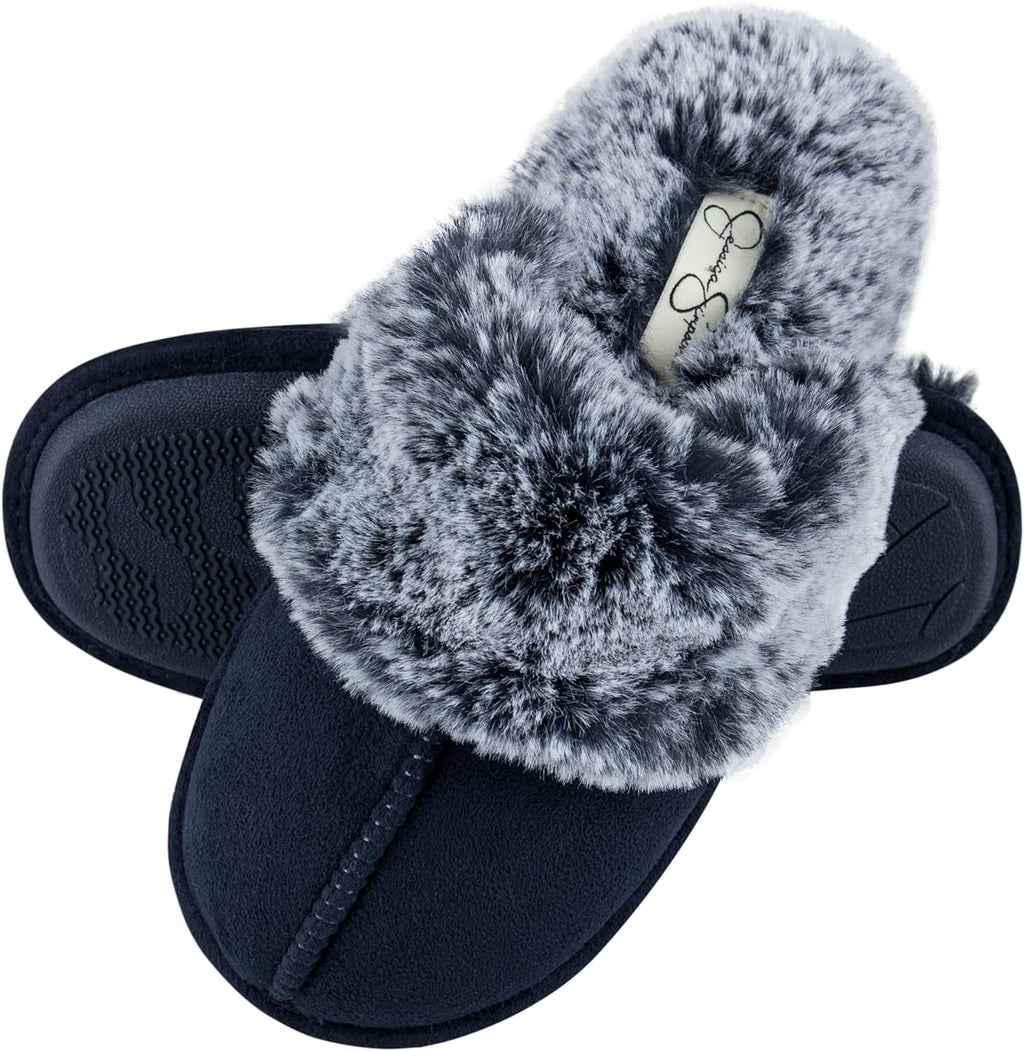 Womens Comfy Faux Fur House Slipper Scuff Memory Foam Slip on Anti-Skid Soleslipper