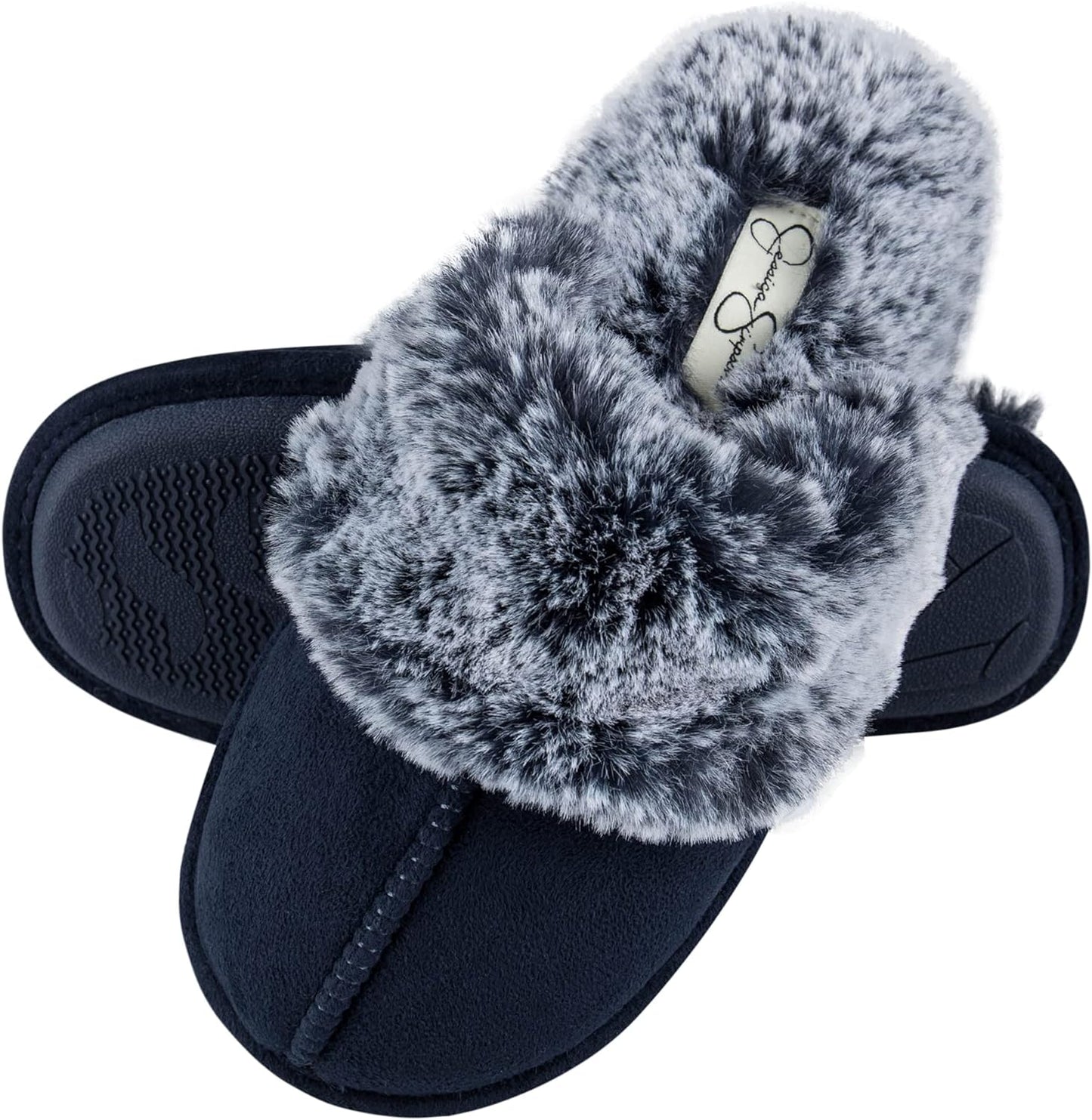Womens Comfy Faux Fur House Slipper Scuff Memory Foam Slip on Anti-Skid Soleslipper