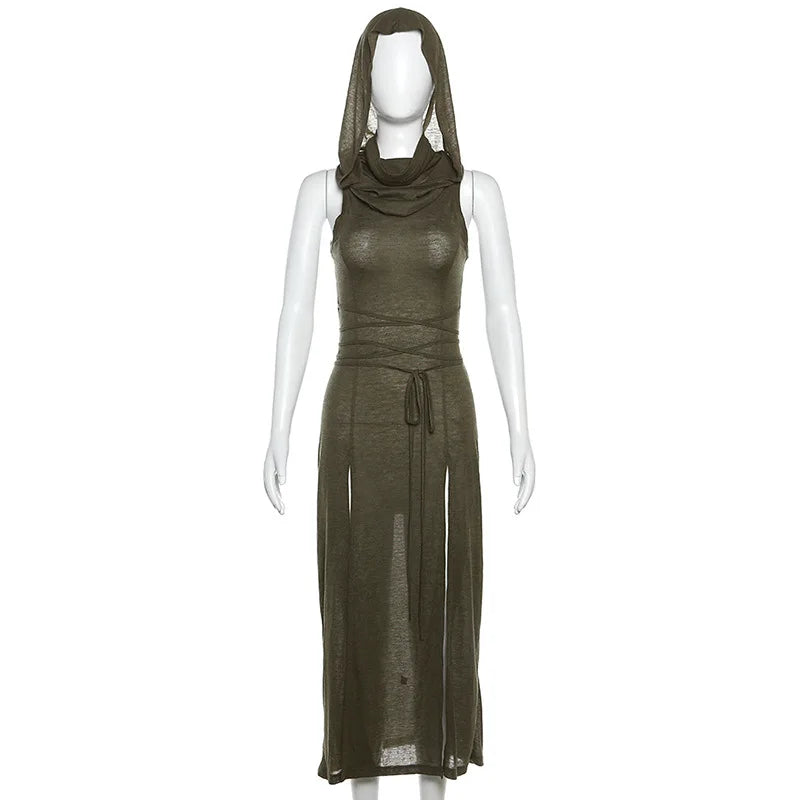 Solid Split-Side Midi Dress for Women