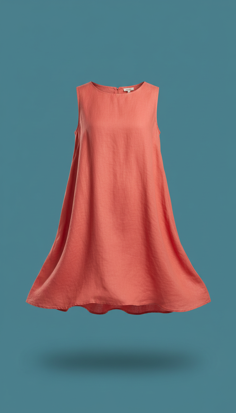 Linen Mini Dress With Puff Sleeves