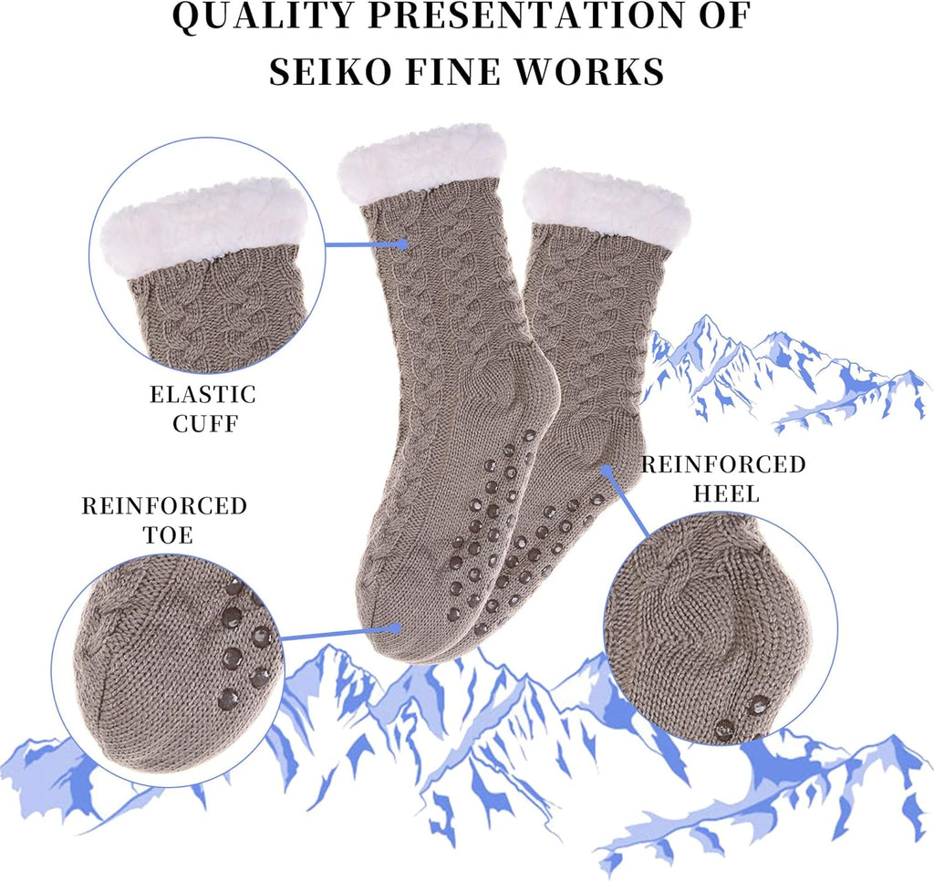 Women'S Winter Super Soft Warm Cozy Fleece Lined Fuzzy Slipper Socks with Grippers