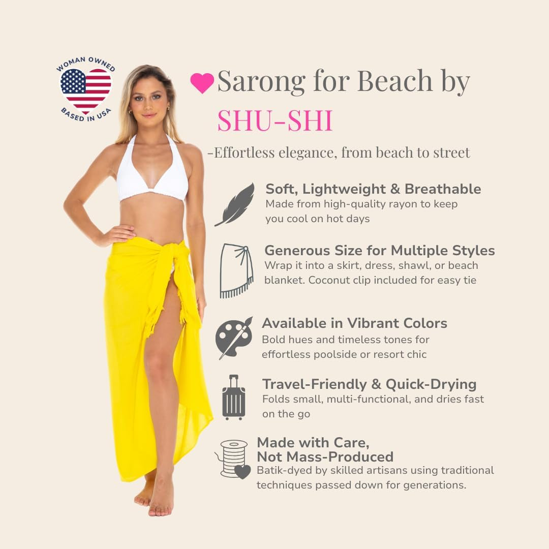 Women'S Sarong Swimsuit Coverup Long Pareo Beach Wrap with Coconut Clip