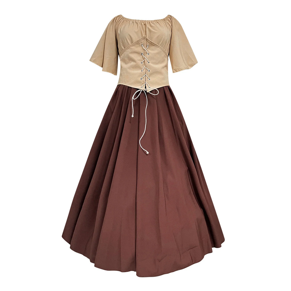 Renaissance Dress Women,Womens Renaissance Costumes Medieval Irish Traditional plus Size Dresses Ruffle over Dress Corset Retro Cosplay Gown