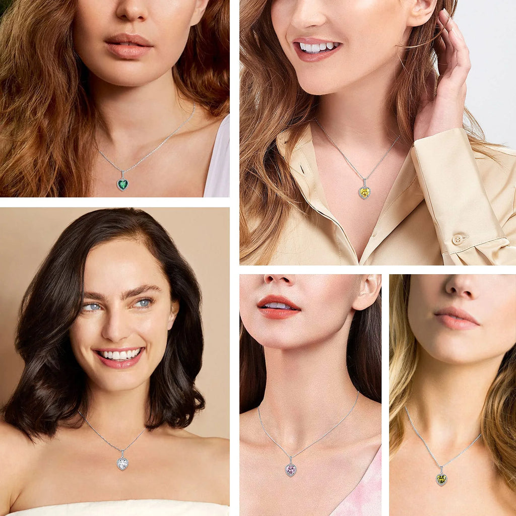 December Synthetic Turquoise Birthstone Necklaces Women Pure 925 Sterling Silver Love Heart Pendant Wedding Graduation Gifts for Wife Mom Daughter
