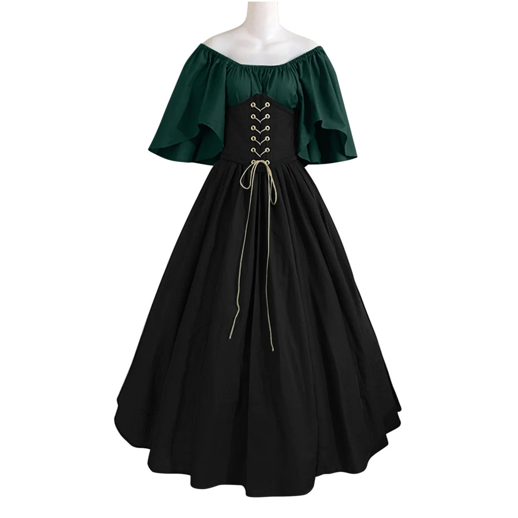 UPPADA Womens Renaissance Faire Dresses Medieval Irish Traditional plus Size Dresses Ruffle over Dress Corset Retro Cosplay Gown